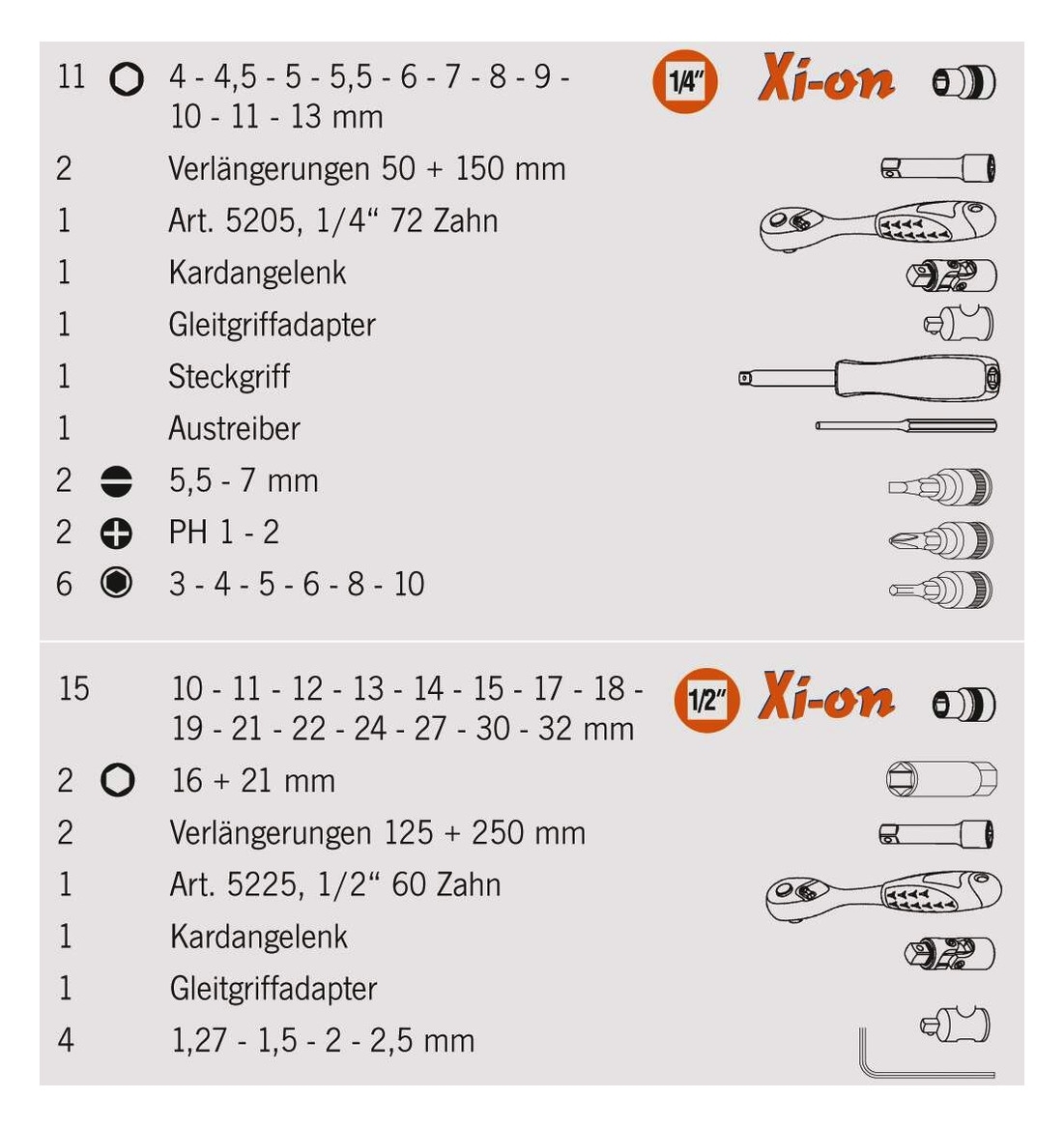 Xi-on 1/4" + 1/2" Steckschlüssel Satz 54tlg
