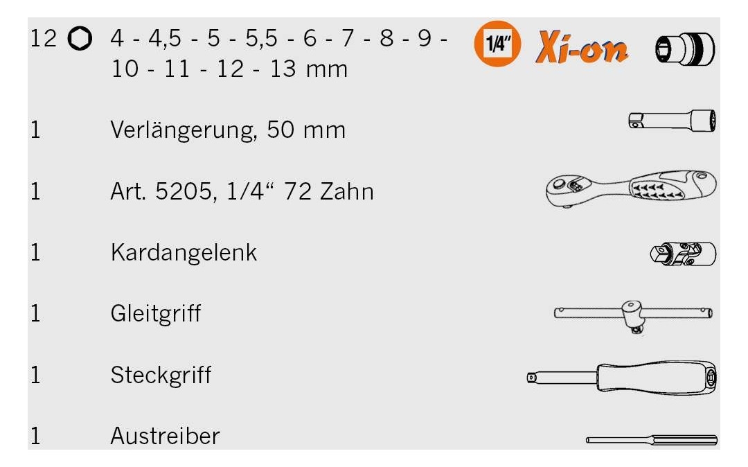 Xi-on 1/4" Steckschlüssel Satz 37tlg