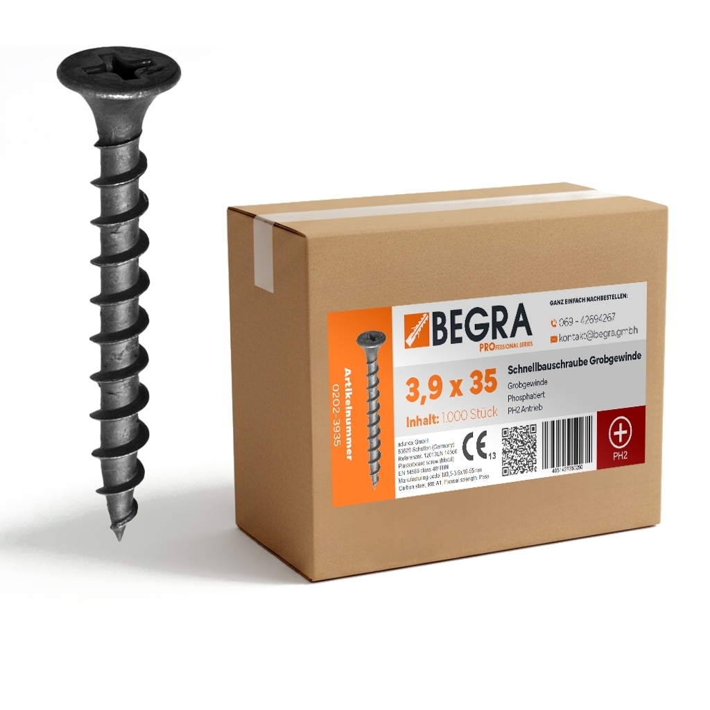 Gipsplattenschraube Grobgewinde PH2 3,9 x 25 -55mm