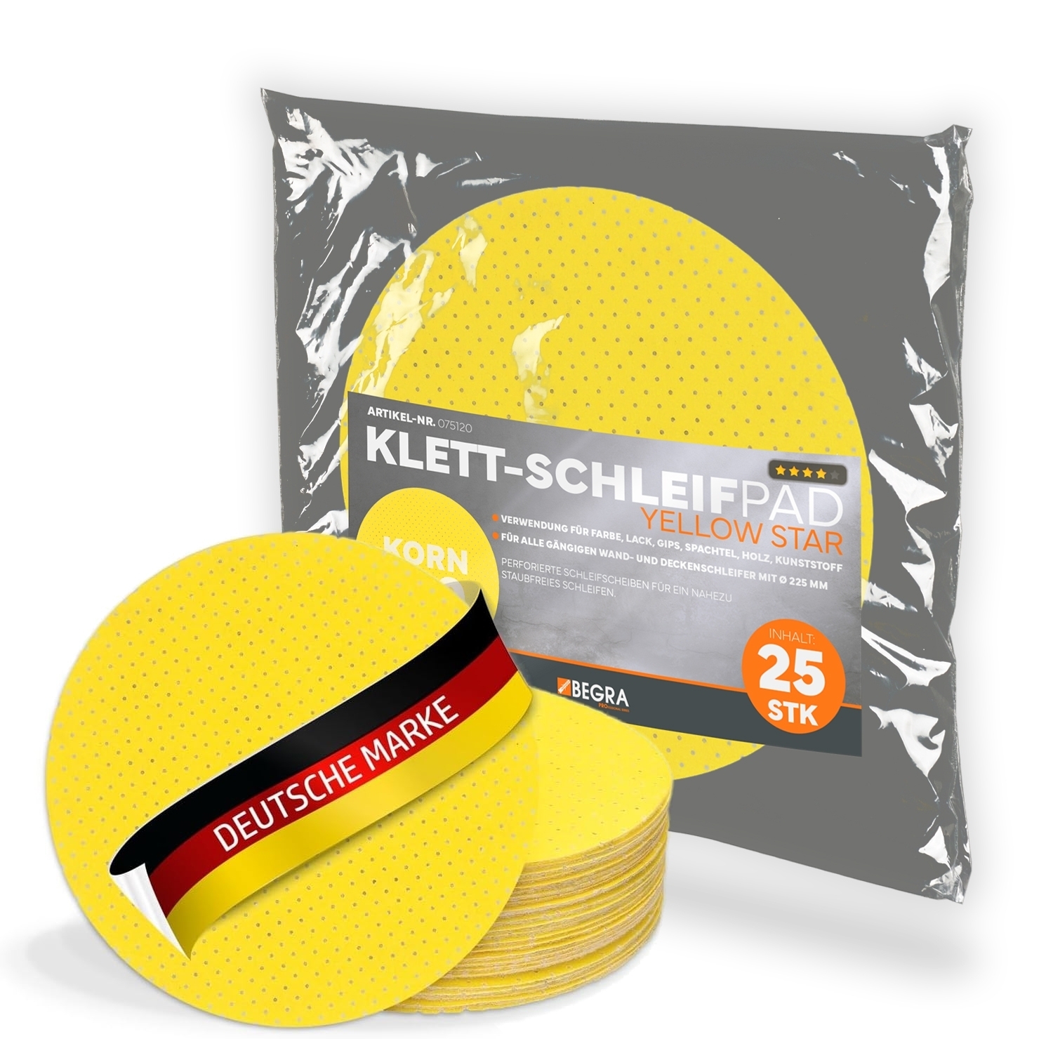 Klett-Schleifpads YELLOWSTAR D225mm K100 VE25